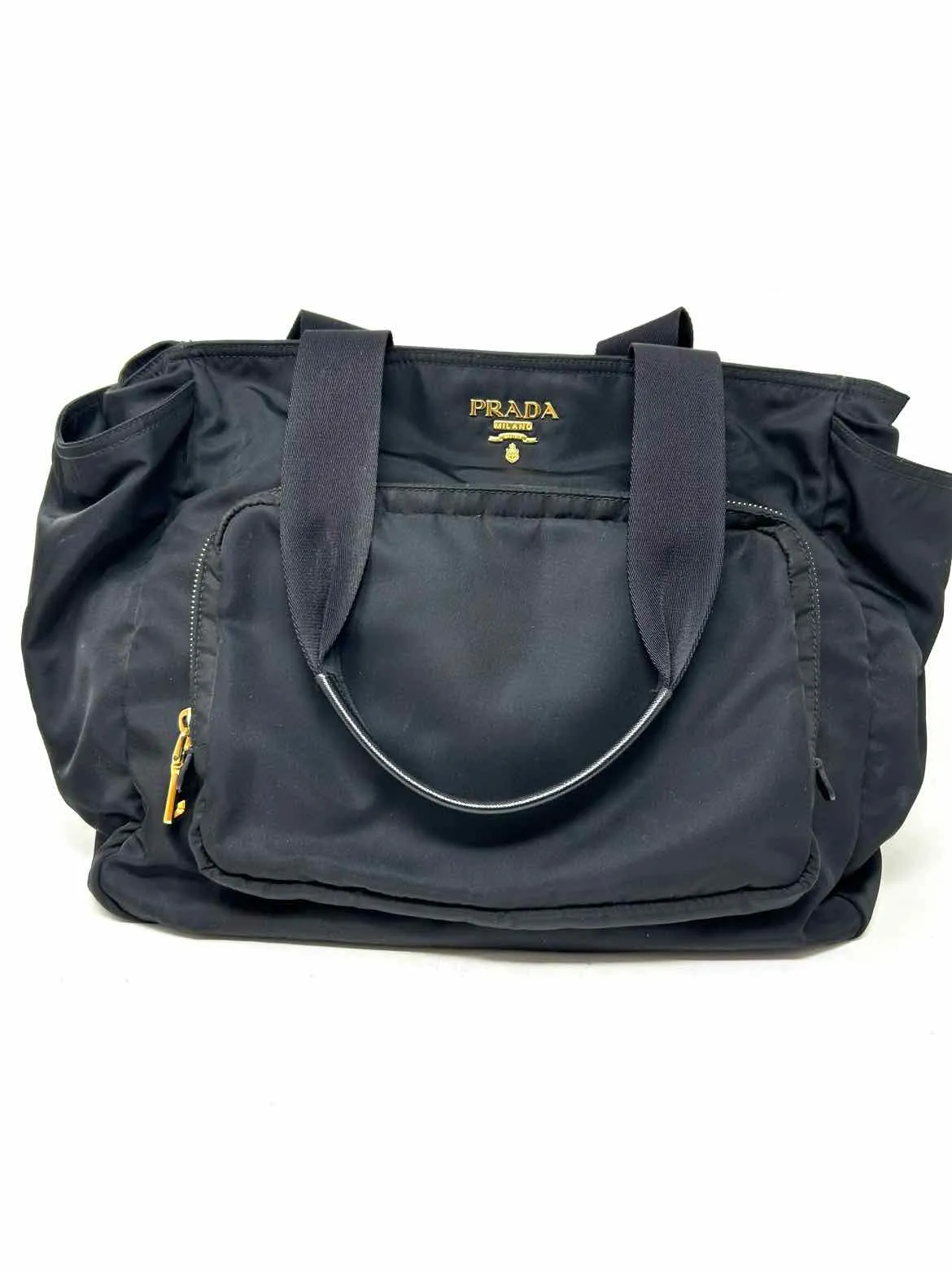 Prada Baby Bag Re-Nylon Tessuto Black Gold Duffle Satchel Bag