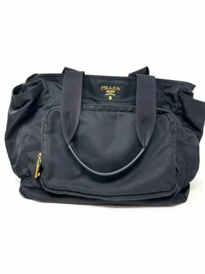 Prada Baby Bag Re-Nylon Tessuto Black Gold Duffle Satchel Bag