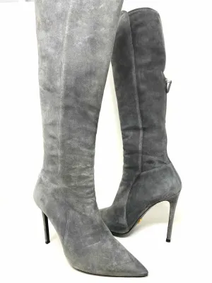 Prada Women's Gray Knee High Suede Stiletto Luxury Size 40/9 Boots