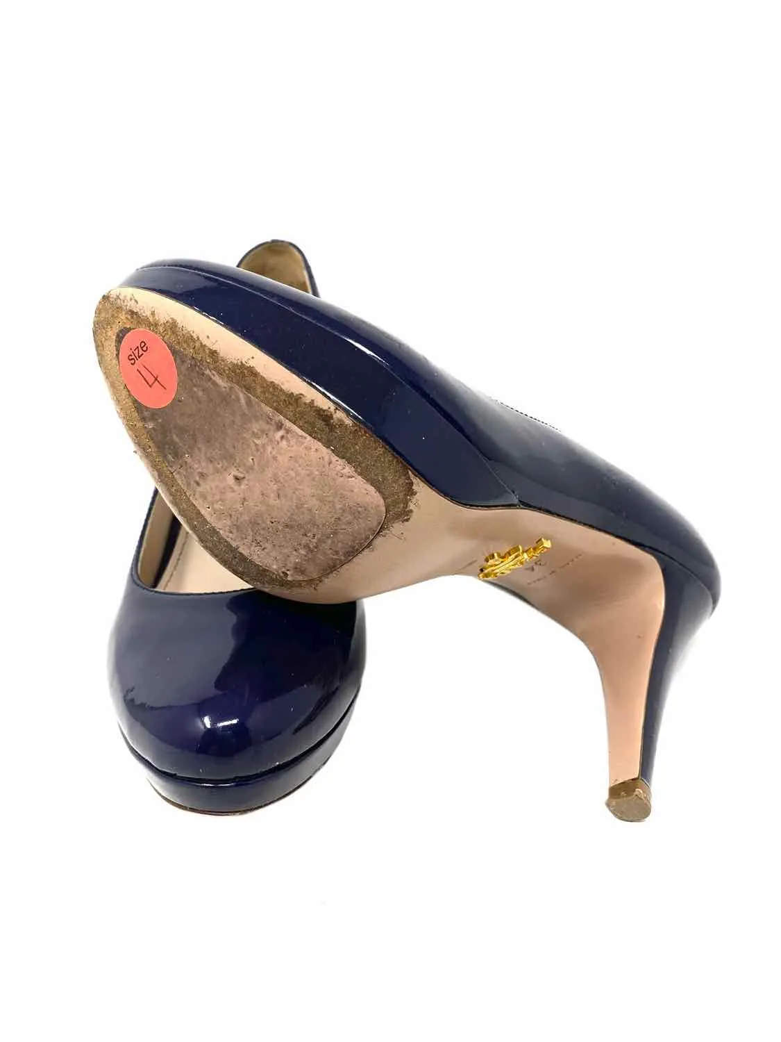 Prada Women's Navy Platform Patent Leather Size 34/4 Heels
