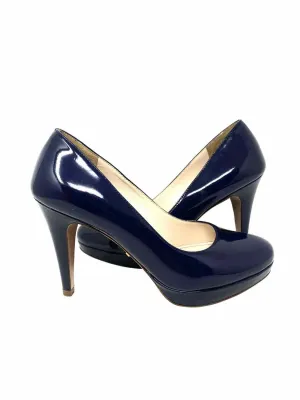 Prada Women's Navy Platform Patent Leather Size 34/4 Heels