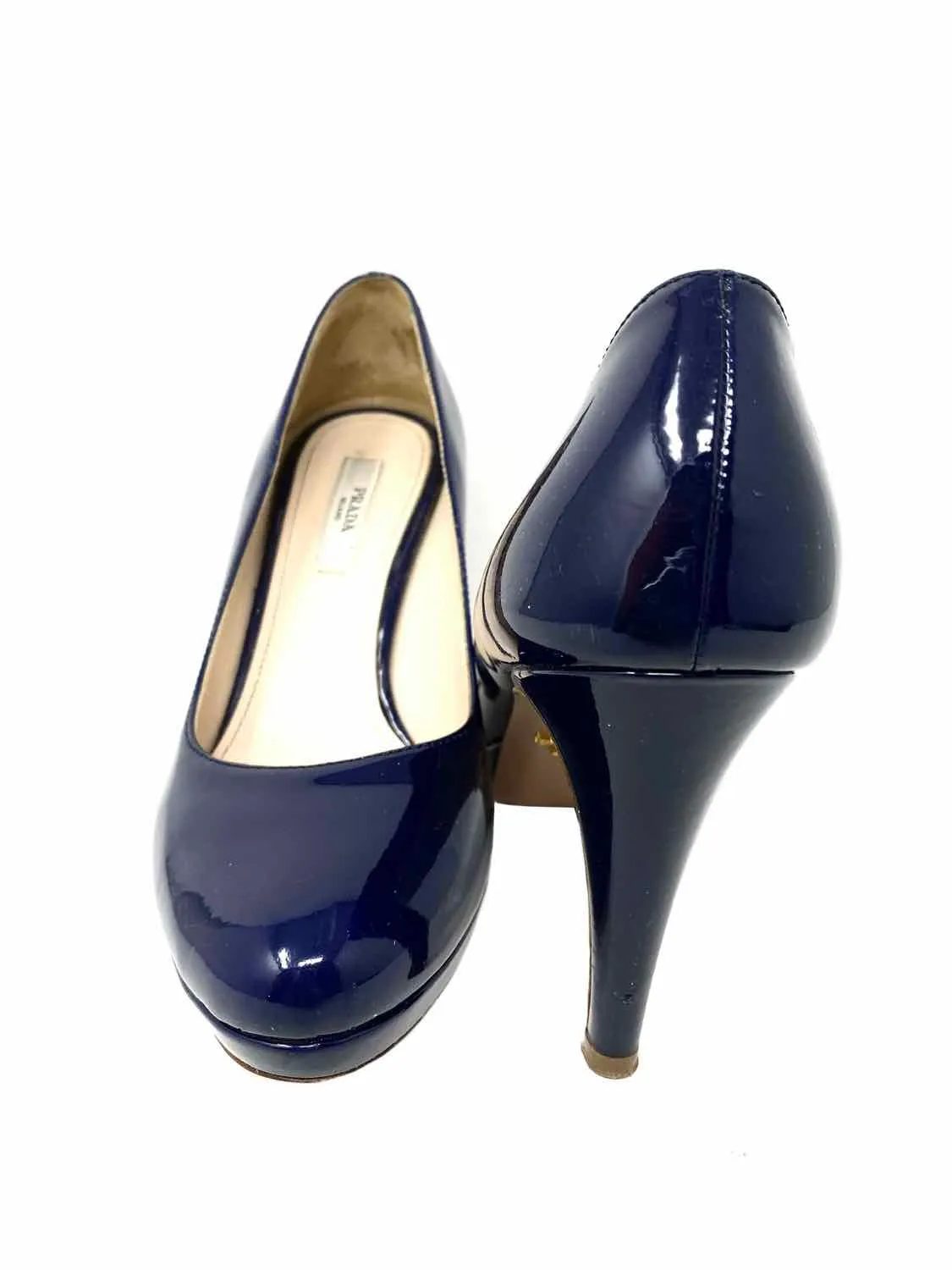 Prada Women's Navy Platform Patent Leather Size 34/4 Heels