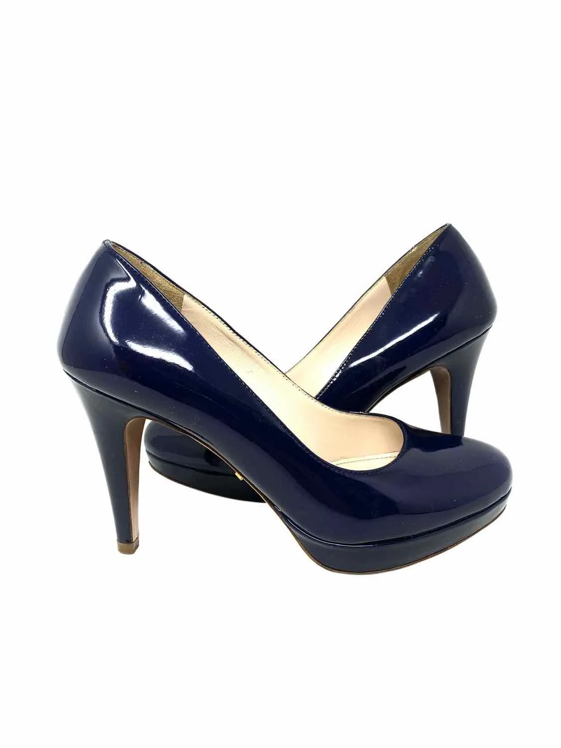 Prada Women's Navy Platform Patent Leather Size 34/4 Heels