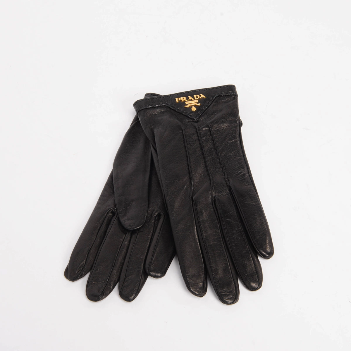 Prada Black Lambskin Logo Gloves