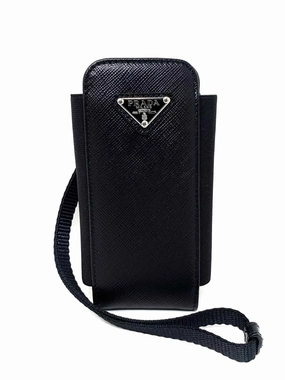 Prada Black Saffiano Leather Phone Holder Wristlet