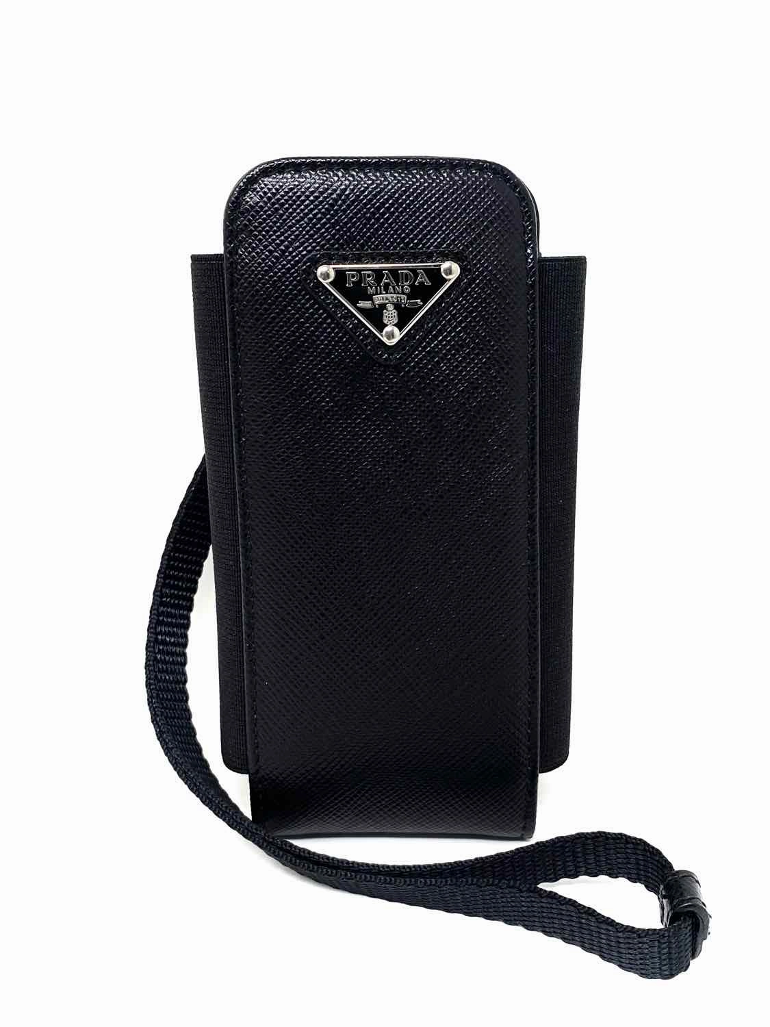 Prada Black Saffiano Leather Phone Holder Wristlet