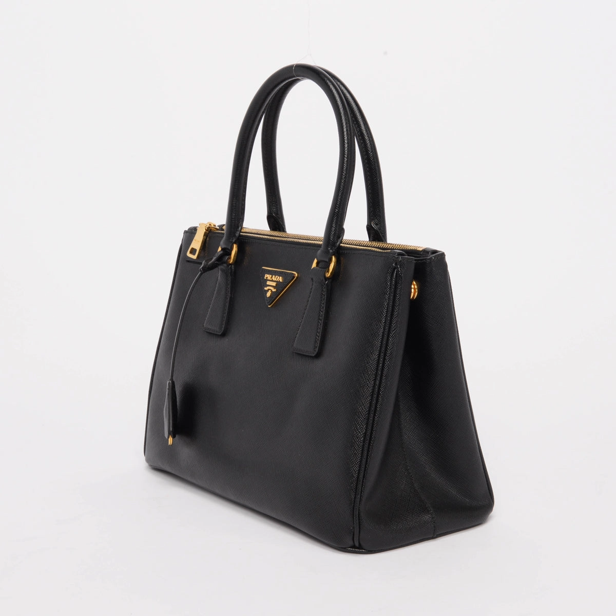 Prada Black Saffiano Lux Double Zip Small Tote