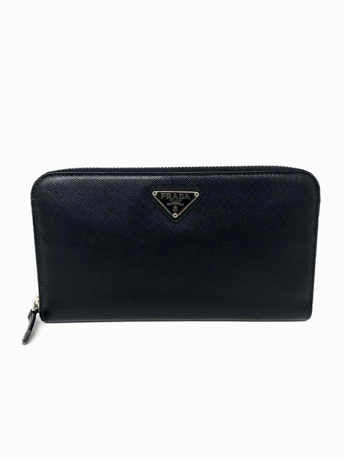 Prada Black Zip-Around Saffiano Leather Wallet