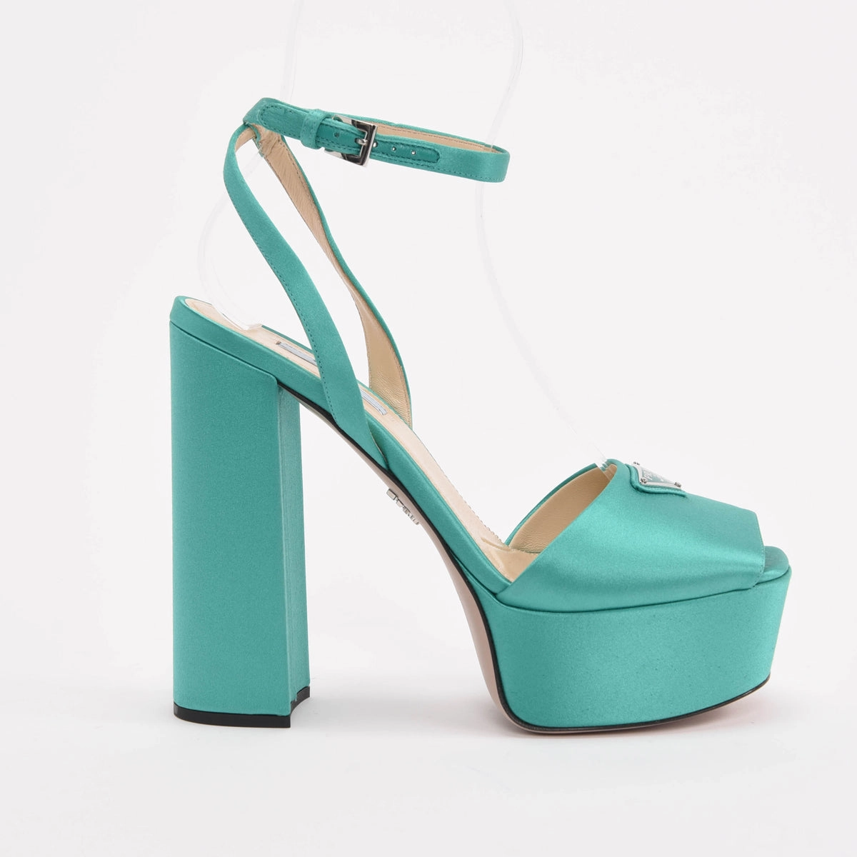 Prada Emerald Satin Platform Pumps 39