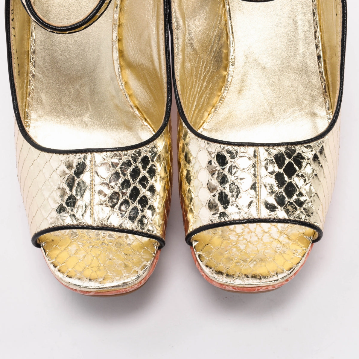 Prada Pink & Gold Metallic Snake & Croc Wedges 38.5