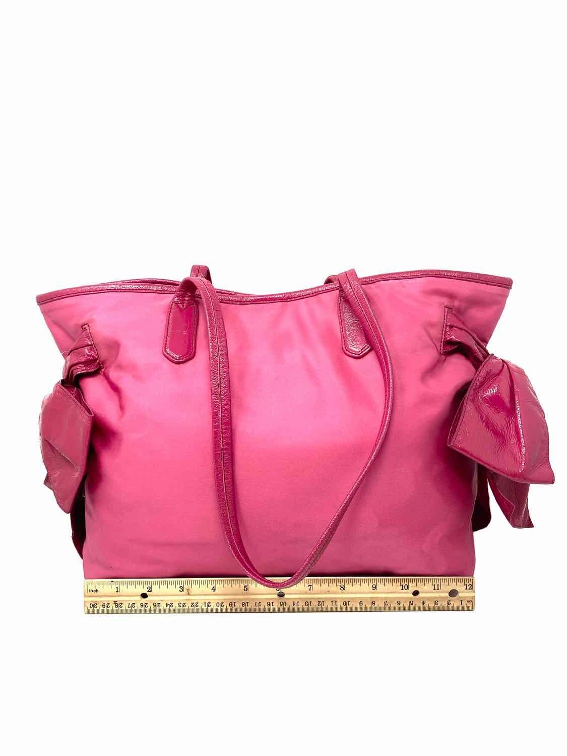 Prada Tessuto Jacquard Nylon Patent Leather Bow Pink Logo Tote