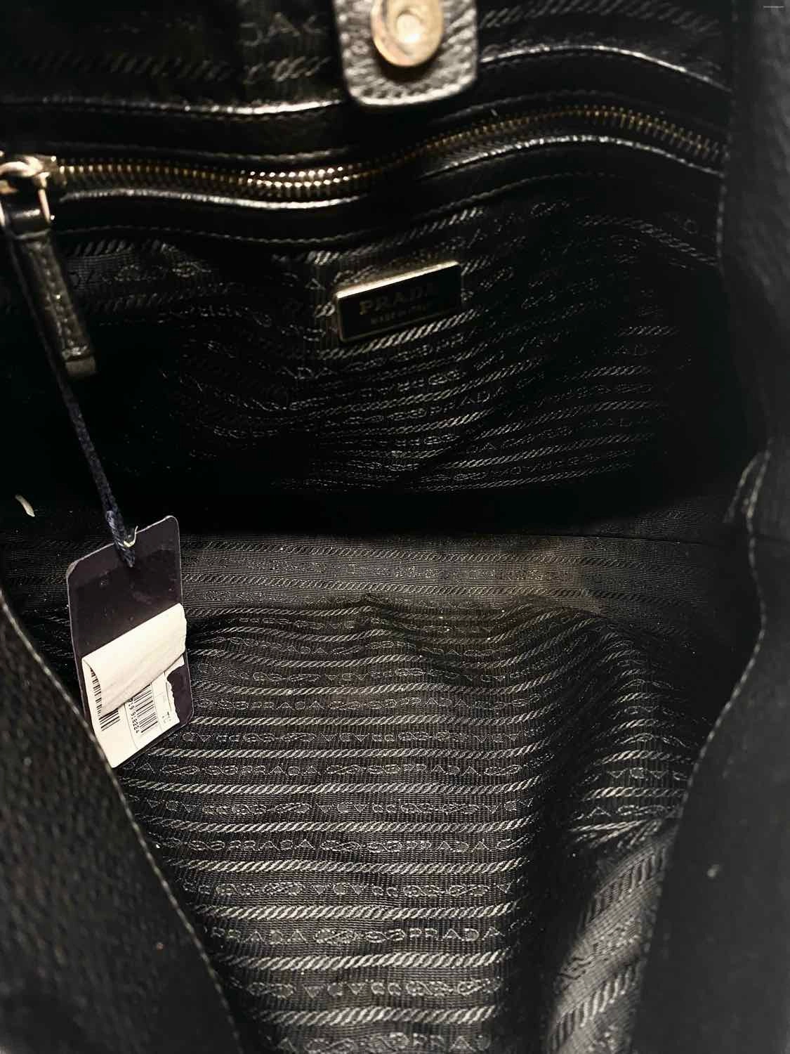 Prada tessuto nylon Black Pebbled Leather Shoulder Bag
