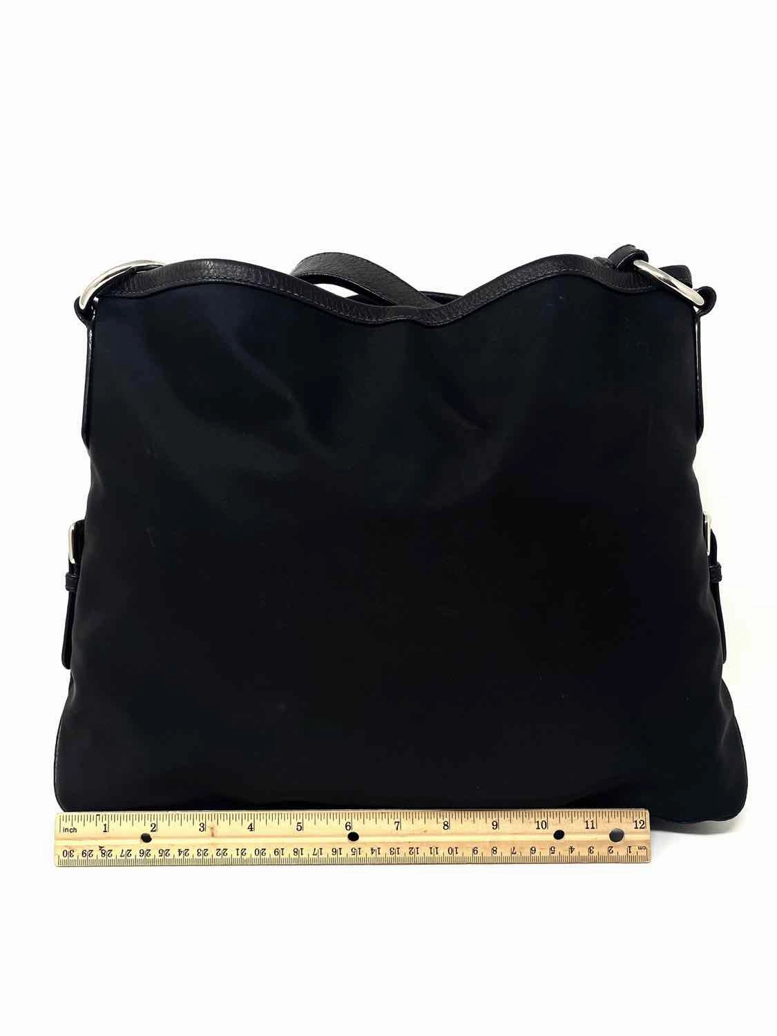 Prada tessuto nylon Black Pebbled Leather Shoulder Bag