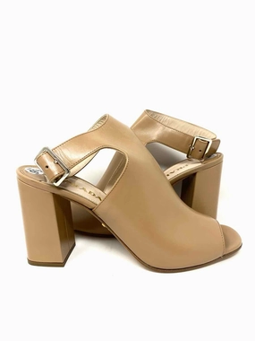 Prada Women's Beige Peeptoe Leather Size 39.5/9.5 Sandals
