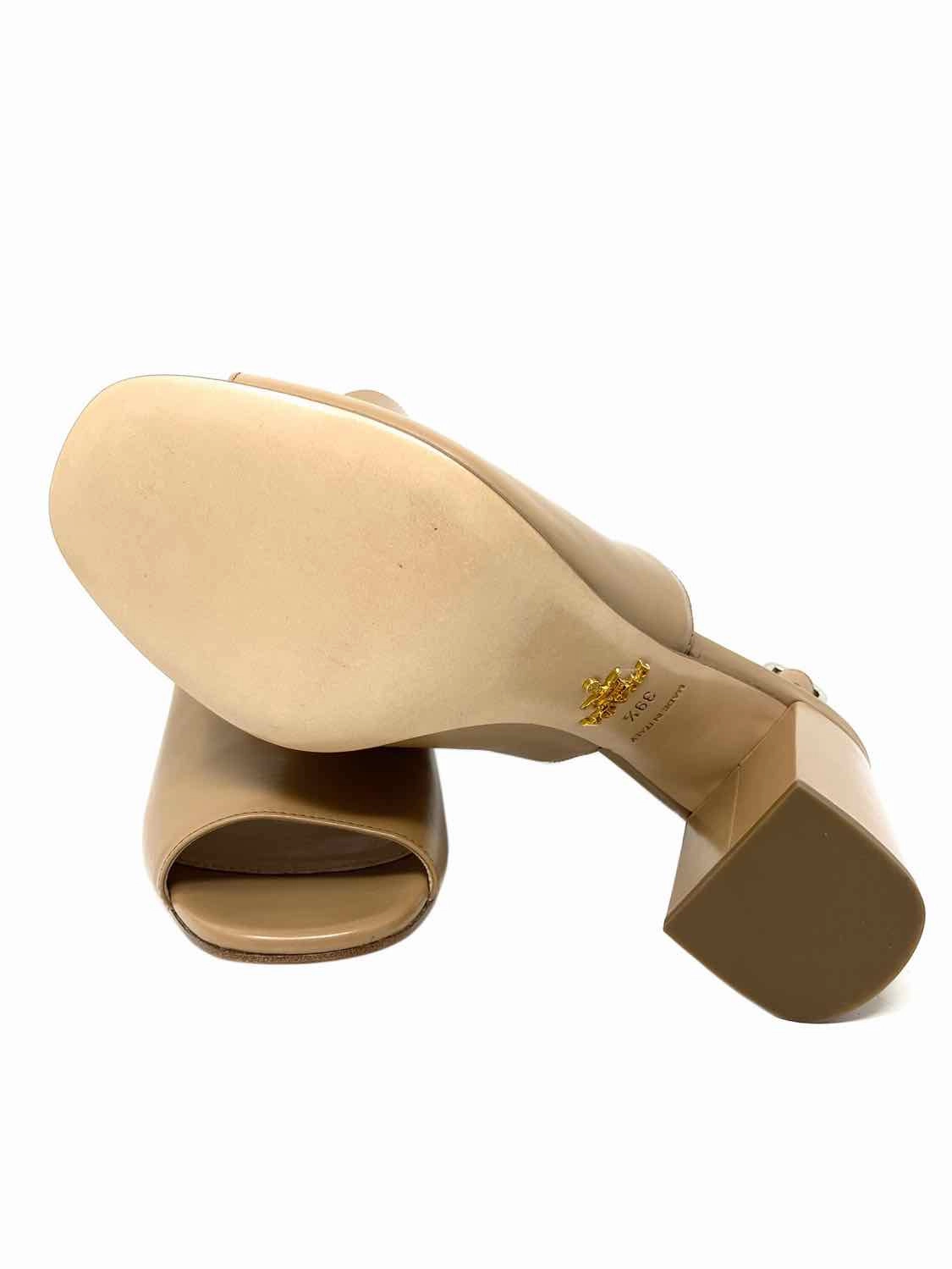 Prada Women's Beige Peeptoe Leather Size 39.5/9.5 Sandals