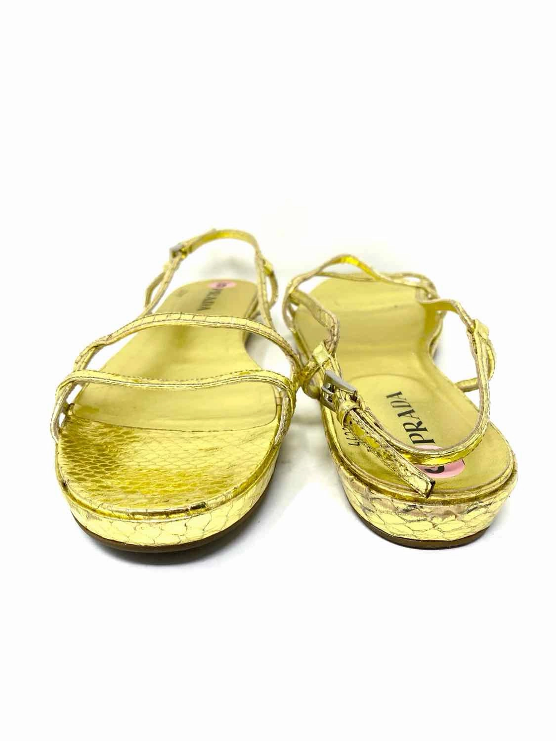 Prada Women's Gold Flat metalic Size 39/9 Sandals