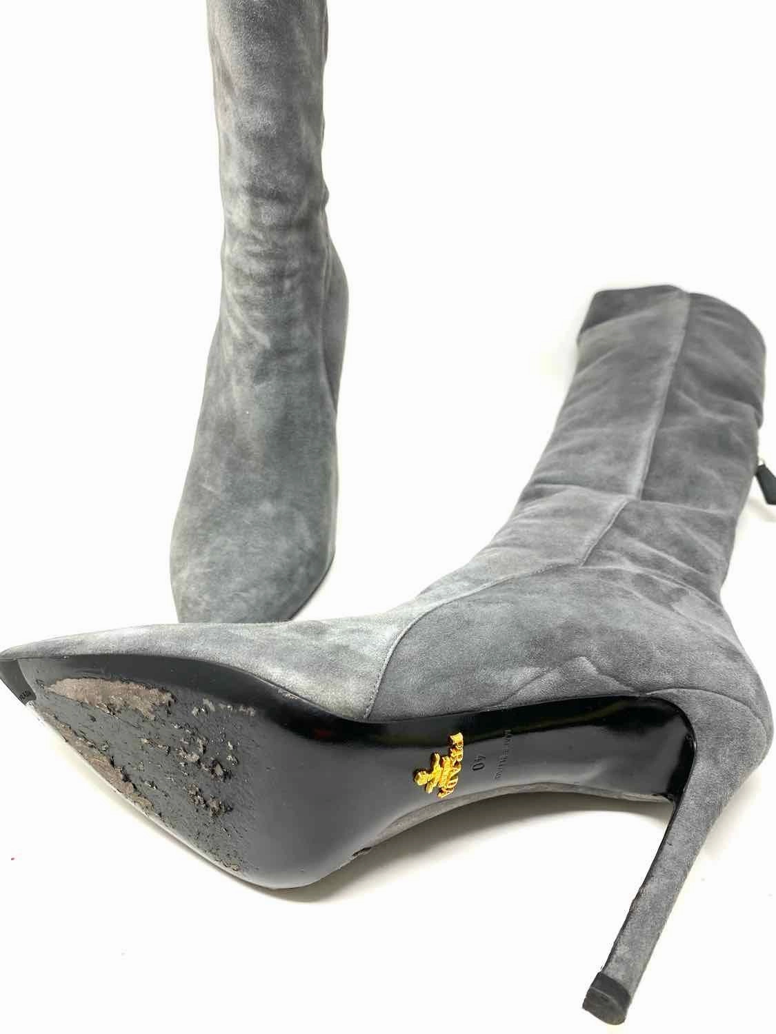 Prada Women's Gray Knee High Suede Stiletto Luxury Size 40/9 Boots