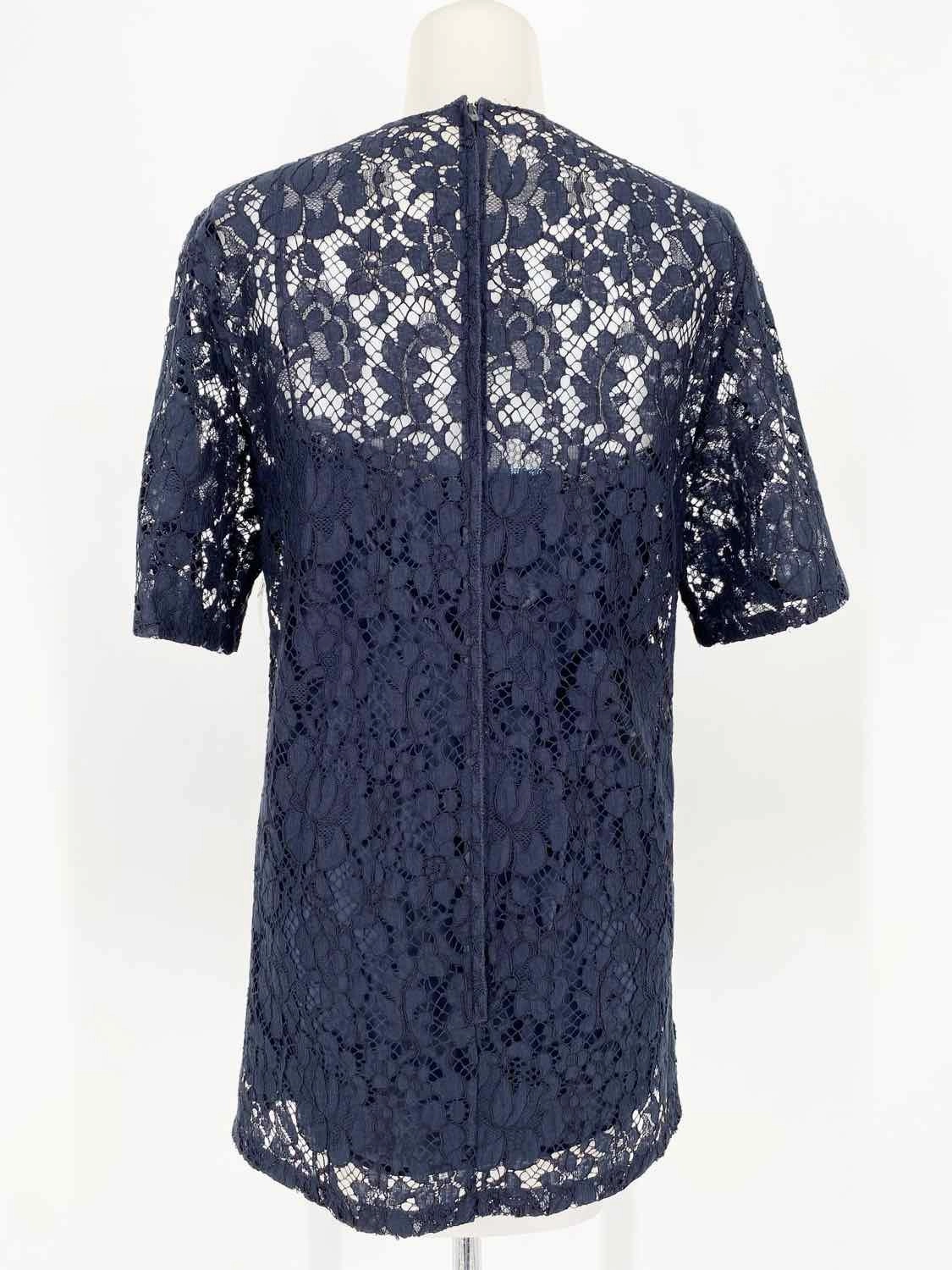 Prada Women's Navy Blouse Silk Blend Lace Italy Size 40/4 Short Sleeve Top