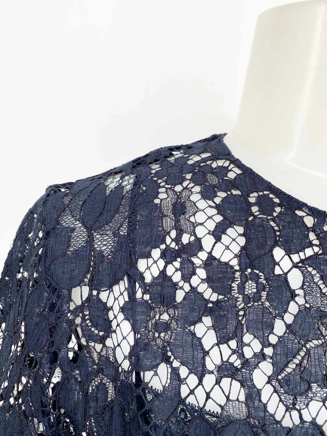 Prada Women's Navy Blouse Silk Blend Lace Italy Size 40/4 Short Sleeve Top